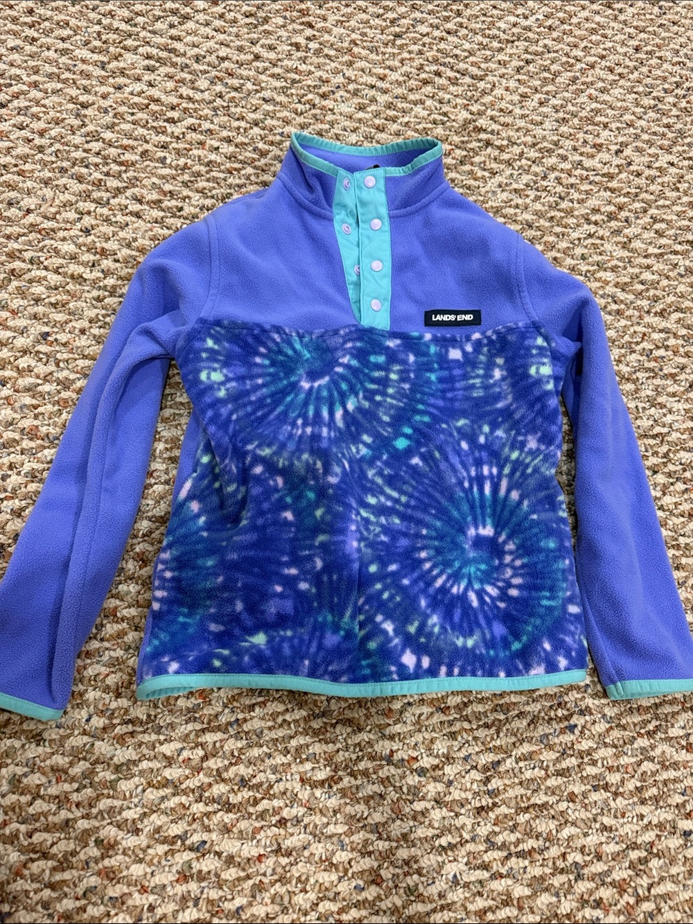 Lands' End Purple Fleece Pullover with Teal Accents